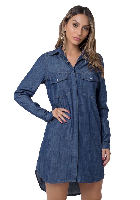 Vestido Jeans Manga Longa Amaciado Vestido Jeans Manga Longa Amaciado