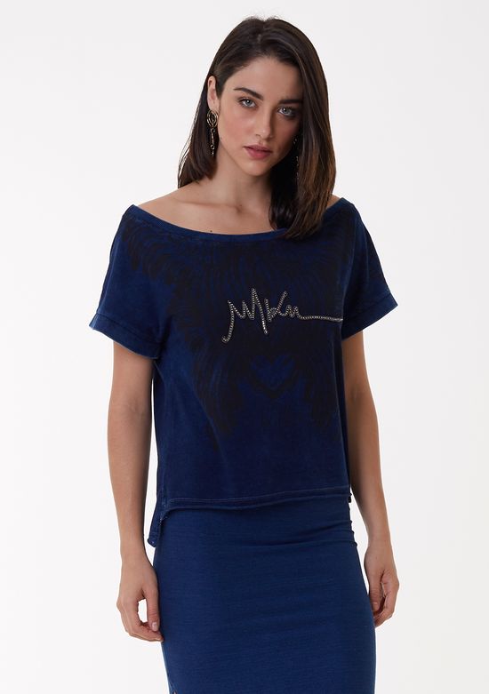 T-Shirt Jeans Ombro A Ombro Com Bordado T-Shirt Jeans Ombro A Ombro Com Bordado
