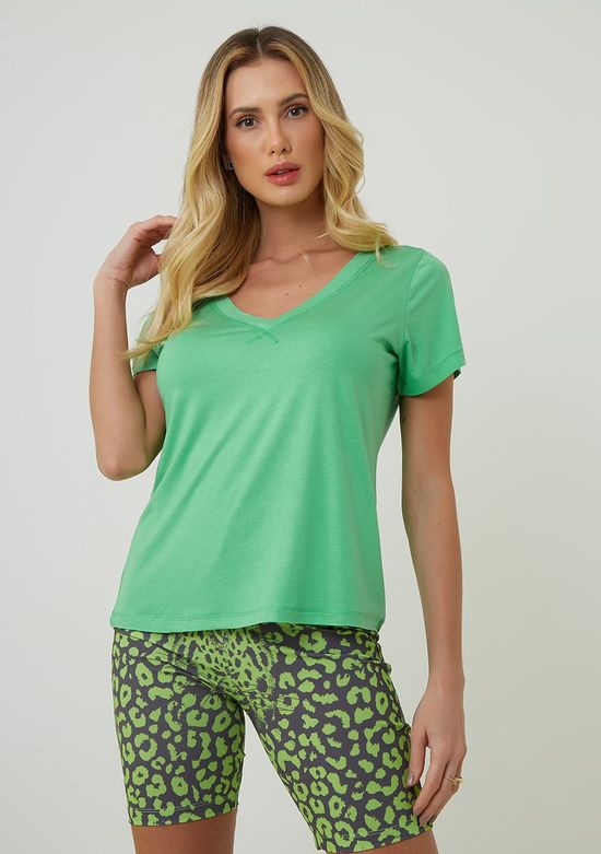 T-shirt-De-Malha-Lisa-Decote-Em-V---Verde-PP